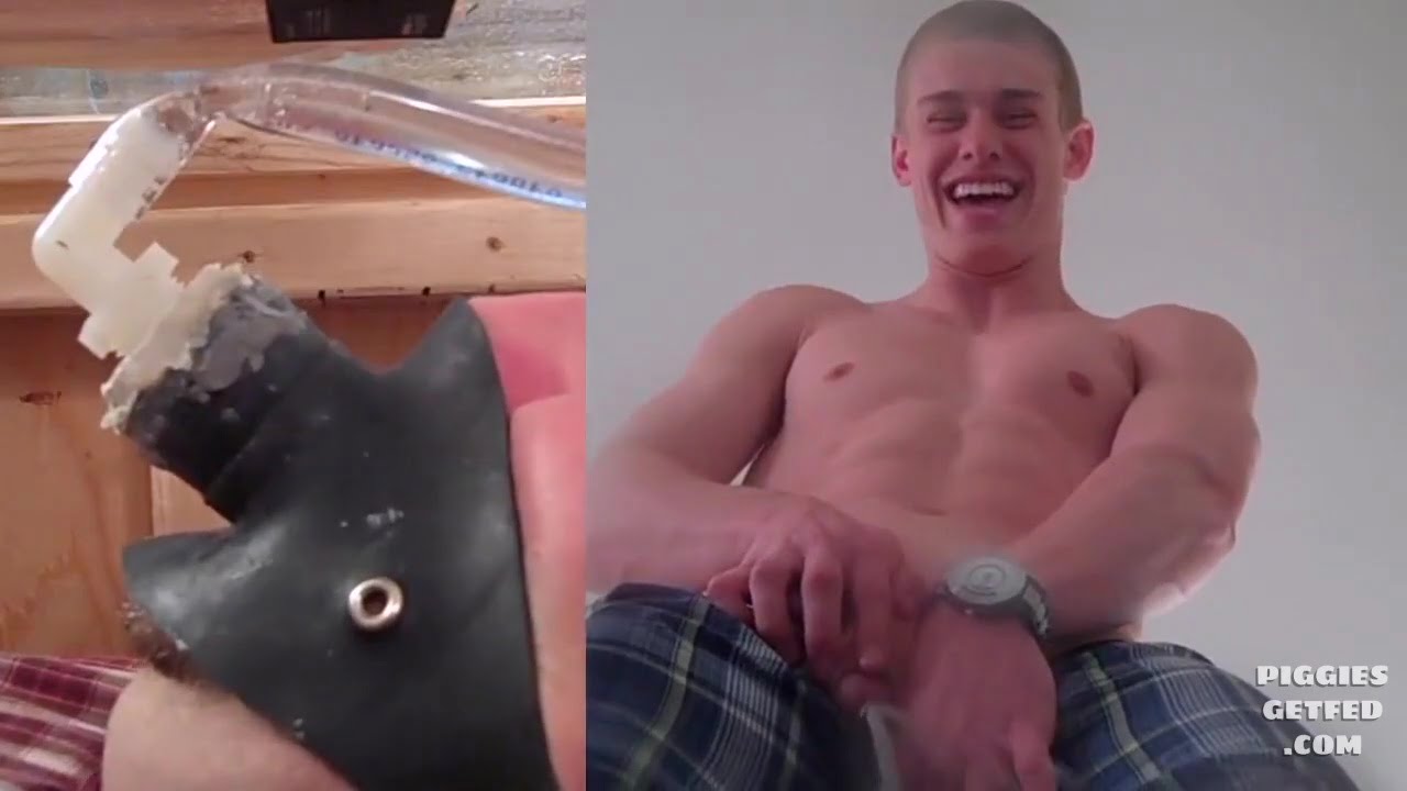 Sexy young jock uses his captive piss pig