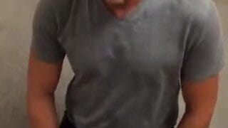 On his knees in the stairwell