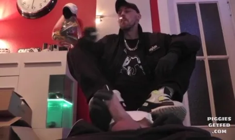 Scally lad feeds his shit slave