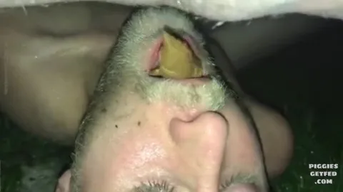 Filthy fucking pig boi used and fed outdoors